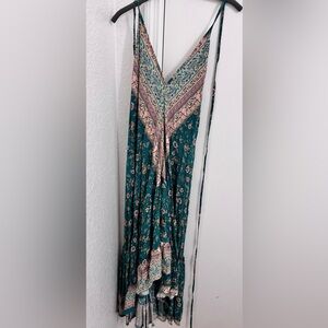 Floral Bohemian Maxi Dress in Teal and Pink